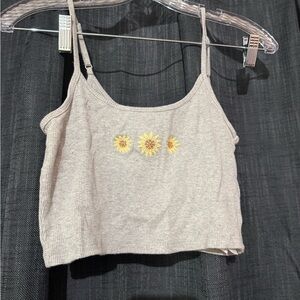 Hollister- Sunflower Embroidered Grey Crop Top